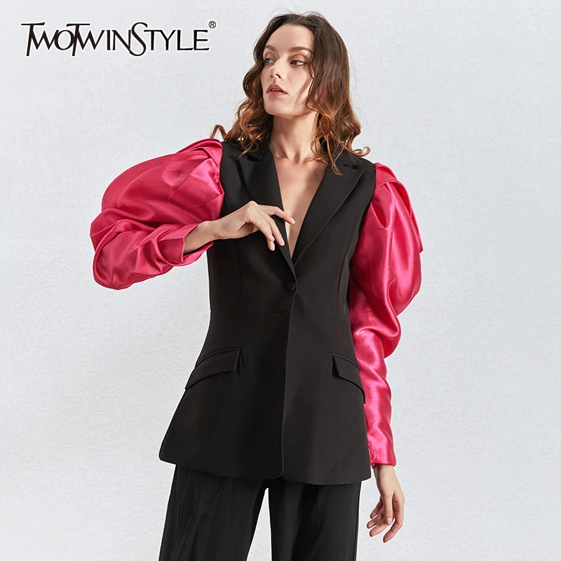 Женский блейзер TWOTWINSTYLE весенний с длинным рукавом и вырезами большие размеры