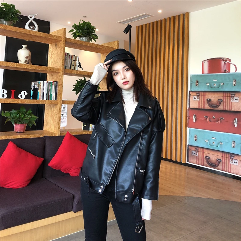 Модная женская осенняя куртка из искусственной кожи классическая байкерская