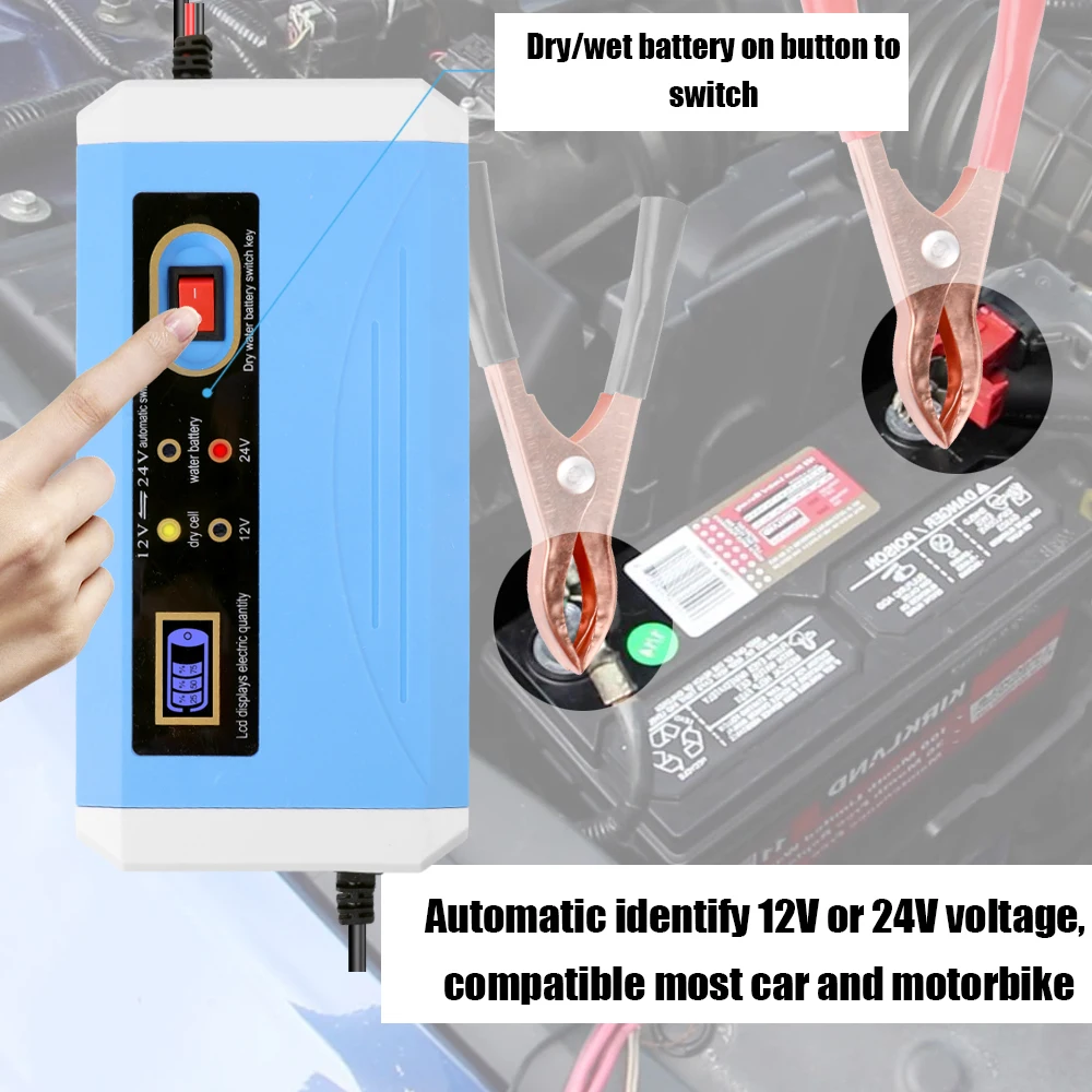 Мини Размеры Портативный 12V/24V 10A автомобиля Батарея Зарядное устройство адаптер