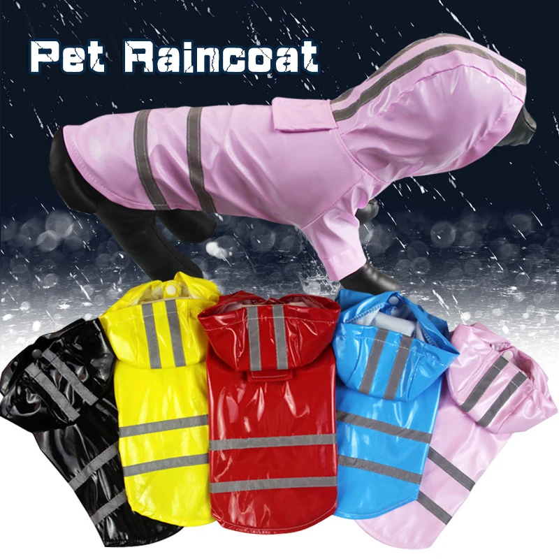 

S-XL Summer Outdoor Puppy Pet Rain Coat Hoody Waterproof Jackets Reflective Stripe PU Raincoat for Dogs Cats Apparel Clothes