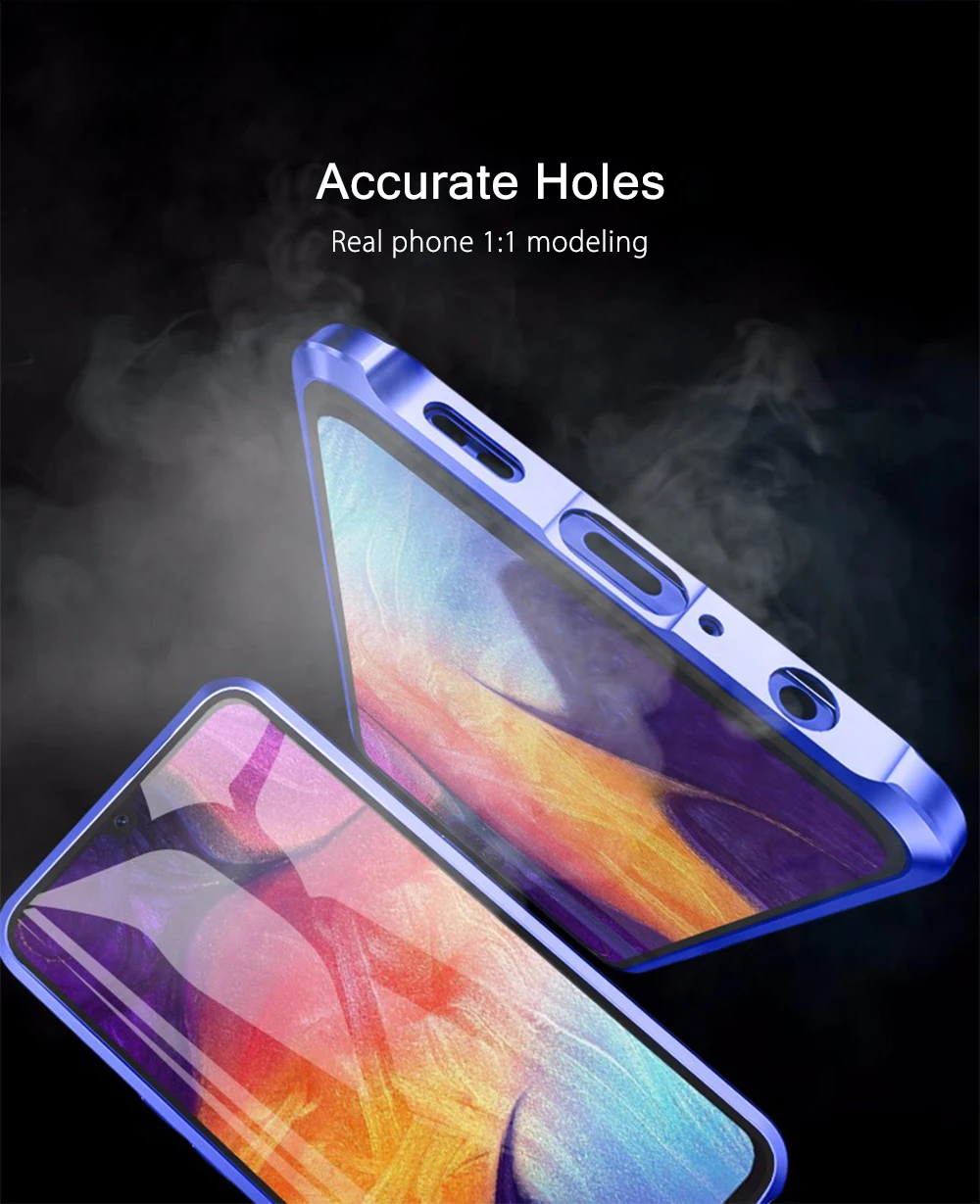 Магнитный чехол для samsung Galaxy A40 A70, чехол, противоударный бампер, двухсторонний, закаленное стекло, металлический чехол для samsung A 40 70, чехол