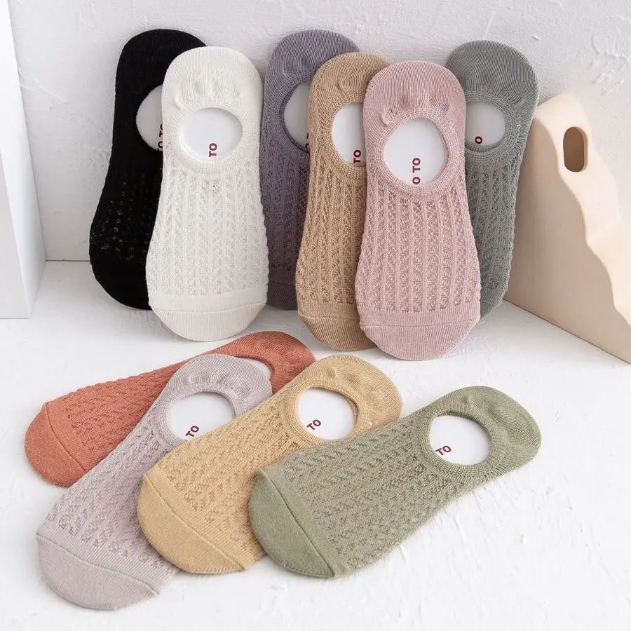 

Anewmorn Summer Spring Mesh Cotton Thin Solid Color Women's Boat Socks Asakuchi Invisible Sukka Hollow Out Casual Female Sokken
