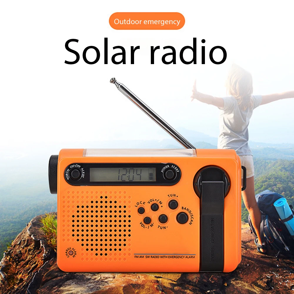 Online Radio Cuaca Darurat Baterai 2000MAh Engkol Tangan Surya Portabel Radio LED/FM/AM/SW Untuk Bertahan Hidup Luar Ruangan Darurat Rumah Tangga