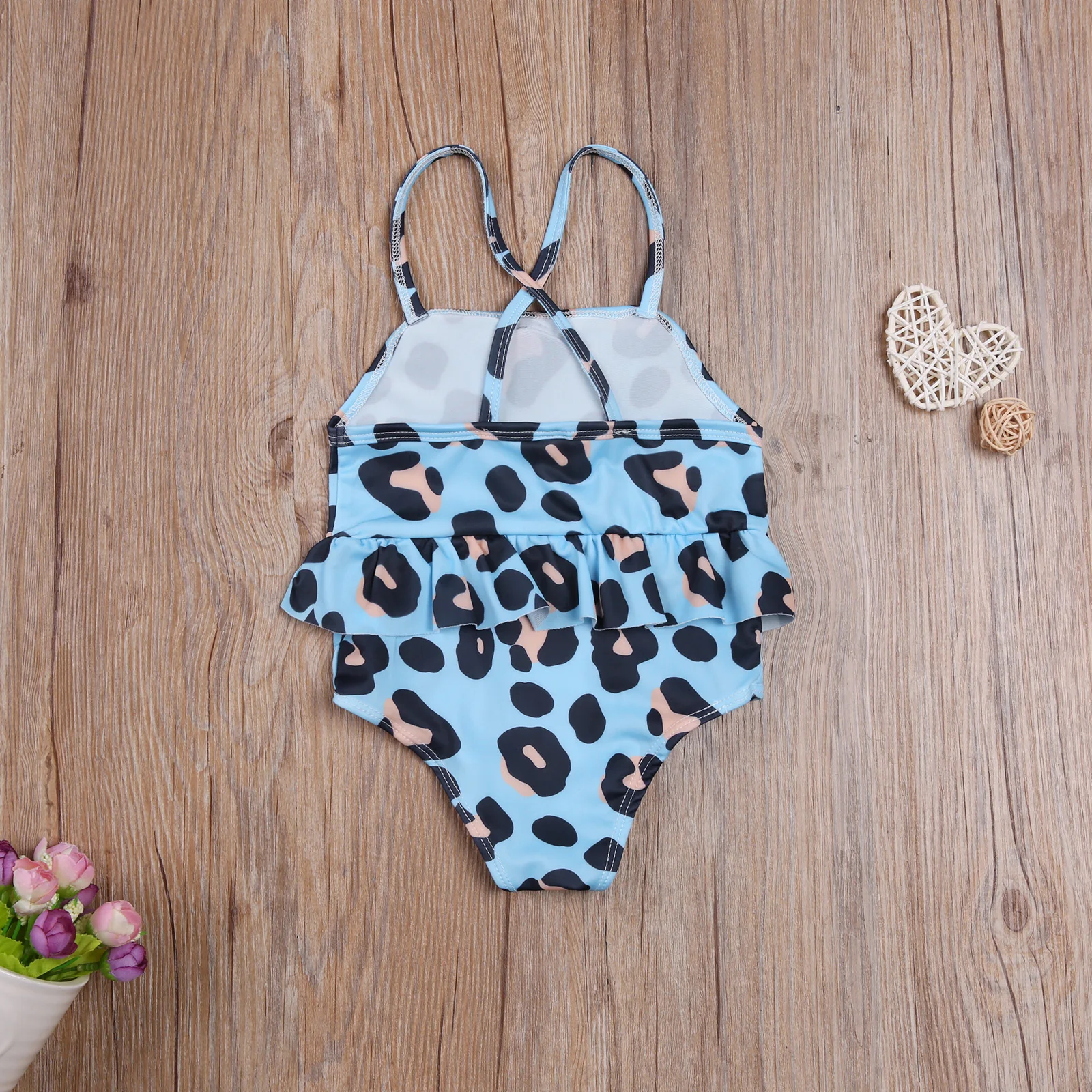 

Summer Toddler Girl Spaghetti Straps Swimsuits Sleeveless Swimwear Leopard Printing Bowknot Decoration Bathing Suit