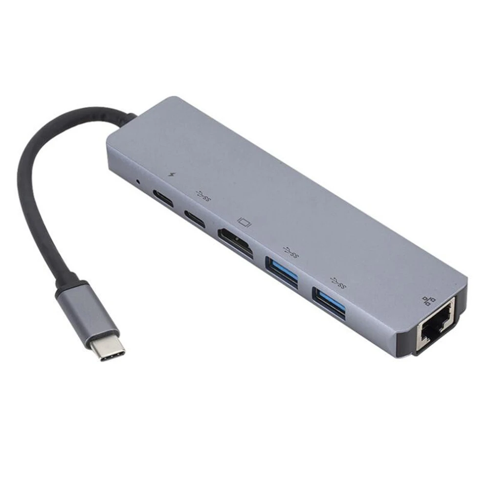 Зарядное устройство Type C для rj45 hdmi PD концентратор 6 в 1 гигабитный Ethernet Lan 4K Mac book Pro