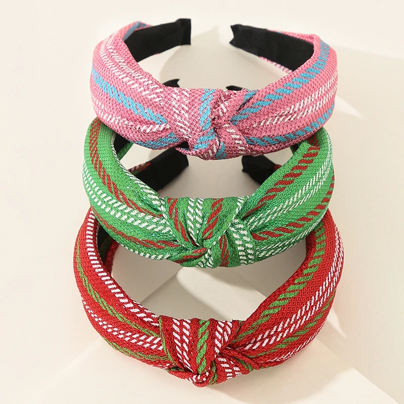 

New Christmas Decoration Knotted Headband Grid Hair Bands Adult Girls Party Headwear Hair Accessories Christmas New Year Gift