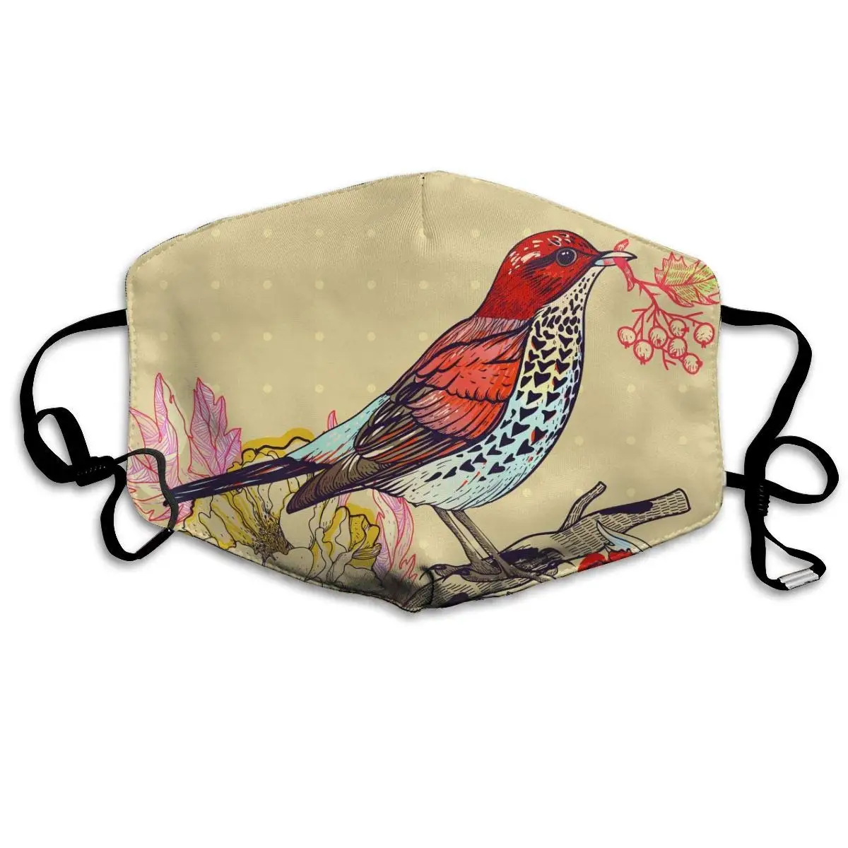

Floral Birds Leaves Anti Dust Half Face Mouth Mask, Unisex Cotton Warm Fashion Adjustable Washable Mask