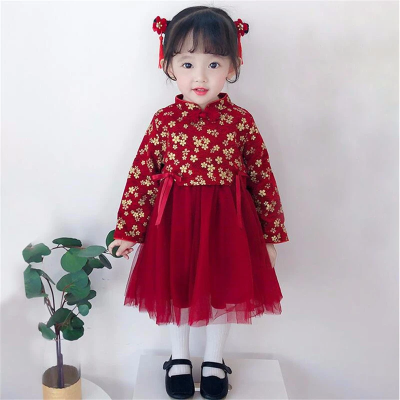 Baby Girls Dresses Embroidered Mesh Princess Dress Kids Red vestidos for 0-8 Years Children New Year Clothes Christmas Costumes
