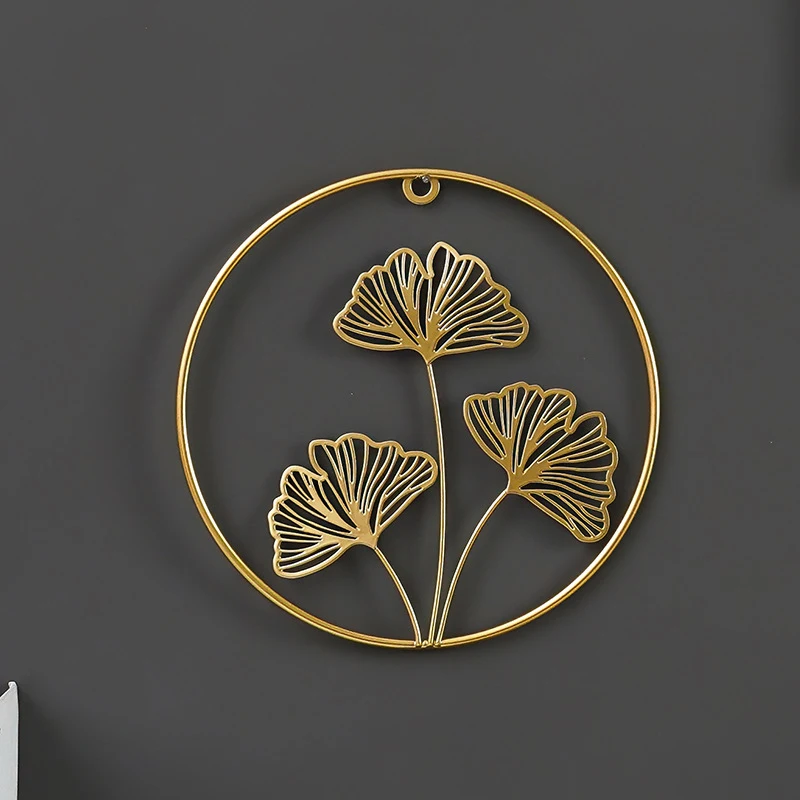 

Nordic Style Iron Art Golden Leaf Shape Wall Hanging Decoration Creative Metal Round Wall Shelf Decor For Bedroom Living Room