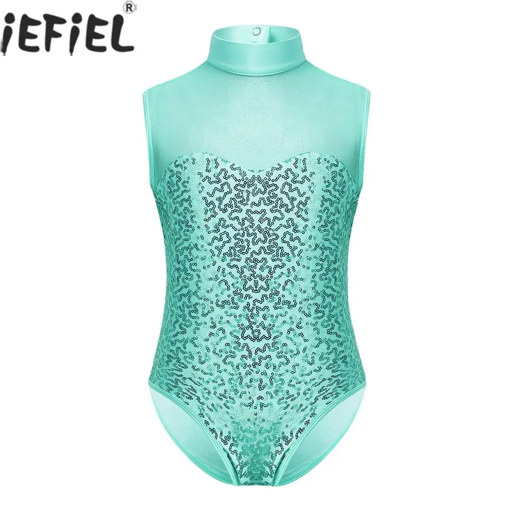 Детские танцевальные костюмы без рукавов из фатина с блестками для девочек