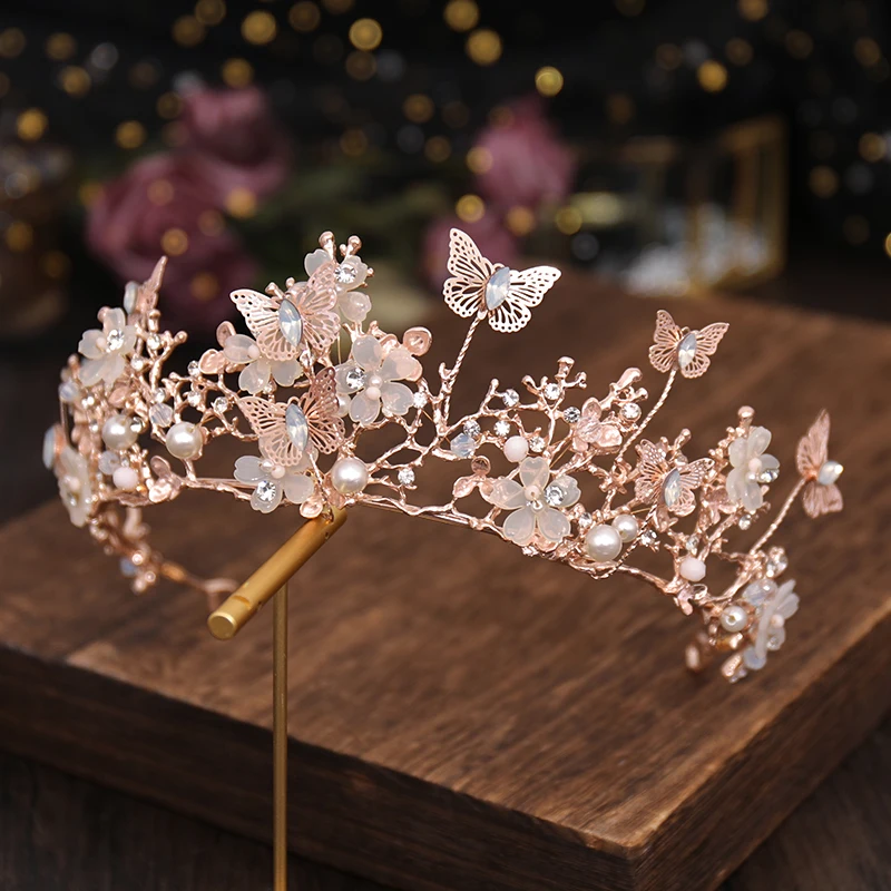 Свадебная корона в стиле барокко с жемчугом и стразами диадема ободок бабочкой