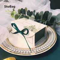 stobag 20pcs greenredblue gift box birthday party wedding baby shower package chocolate cookies cake decoration with ribbon