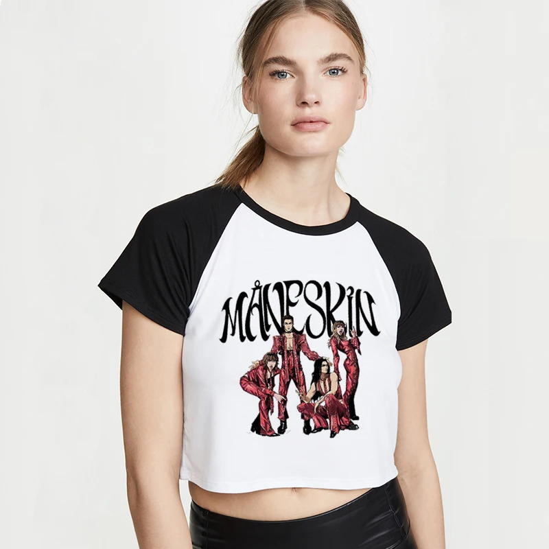 

Anime Maneskin Y2k Crop Top Printing Fashion Streetwear Harajuku Cropped Tshirts Kawaii Pattern T-Shirts Women Crop Top Funny
