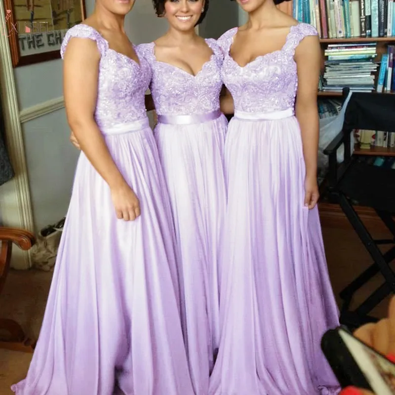 Длинные платья подружки невесты сиреневого цвета элегантное ТРАПЕЦИЕВИДНОЕ