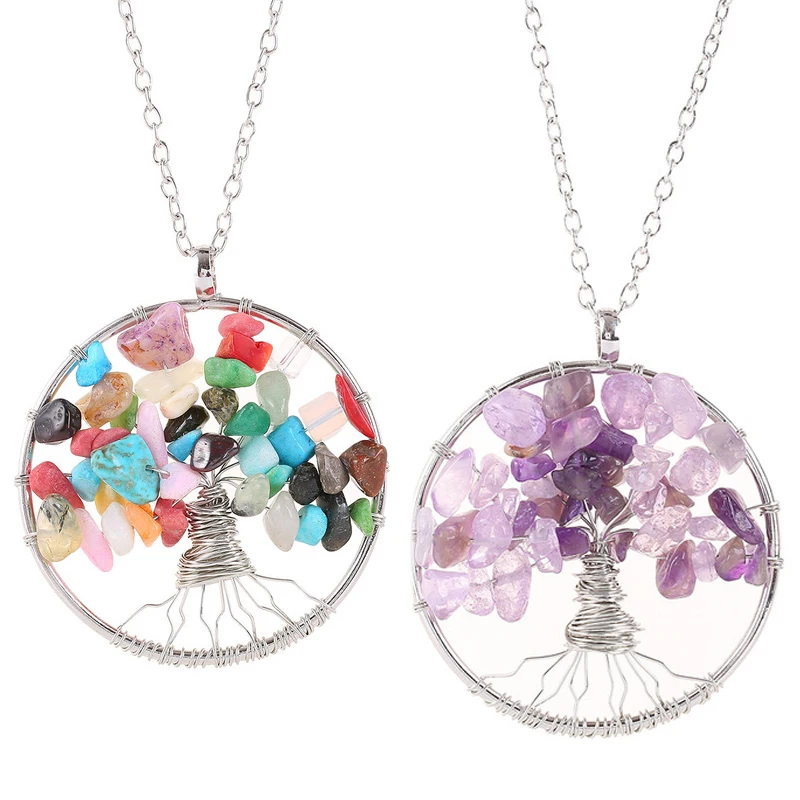 Wicca чакра камни натуральный камень кварц дерево жизни кулон для женщин мужчин
