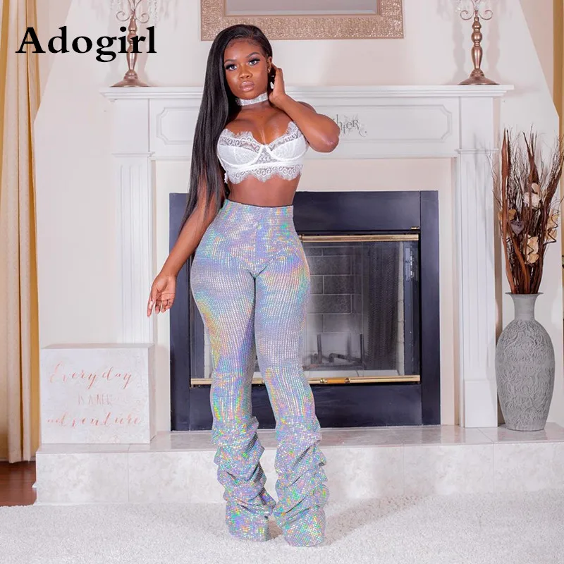 Брюки Adogirl с завышенной талией блестками и драпированным подолом модная одежда