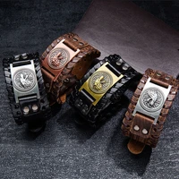 trendy wolf head totem viking bracelet mens bracelet new fashion leather woven accessories party jewelry hip hop punk jewelry