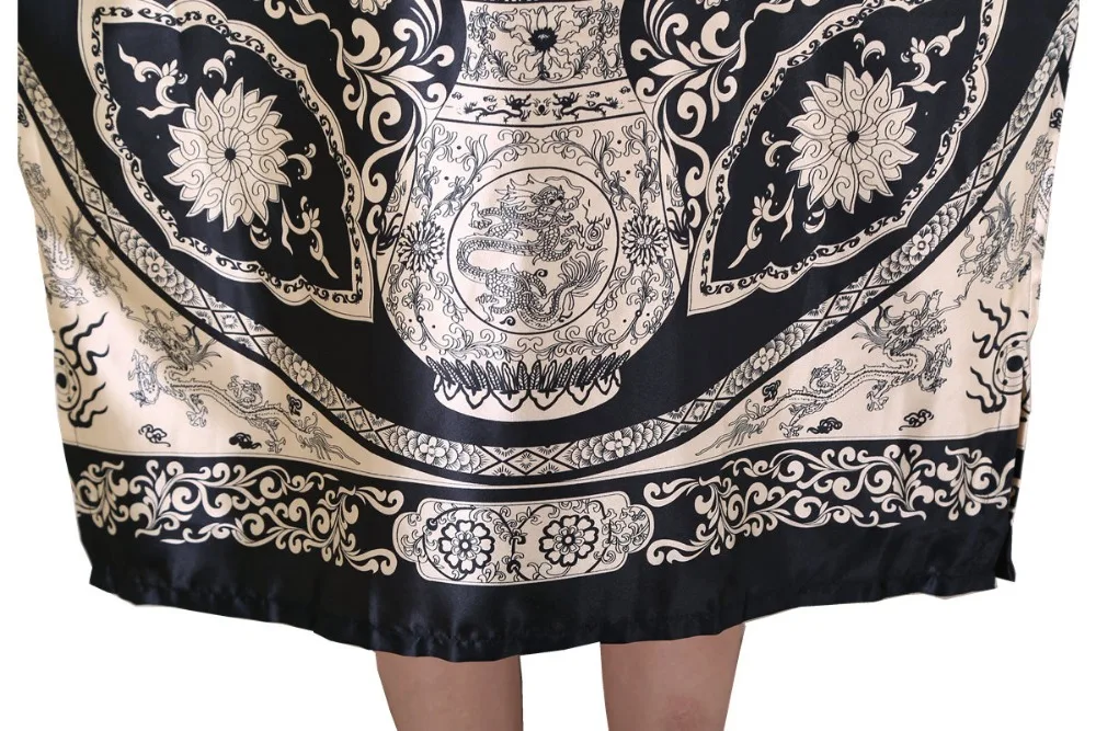 

Plus Size Summer Women's Faux Silk Nigh Robe Black Lady Bath Gown Nightgown Bathrobe Sleepwear Mujer Pijama Flower Zh07C