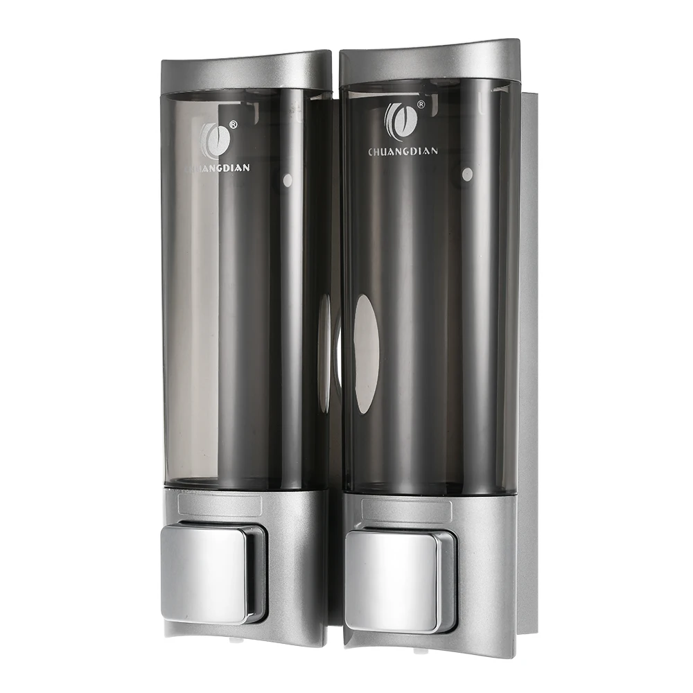 2pcs Silver Двойной дозатор для жидкого мыла, дозатор для ванной комнаты, дозатор для жидкого мыла, настенный дозатор для моющего средства, шампуня, дозатор для жидкого мыла - Цвет: 2pcs Silver