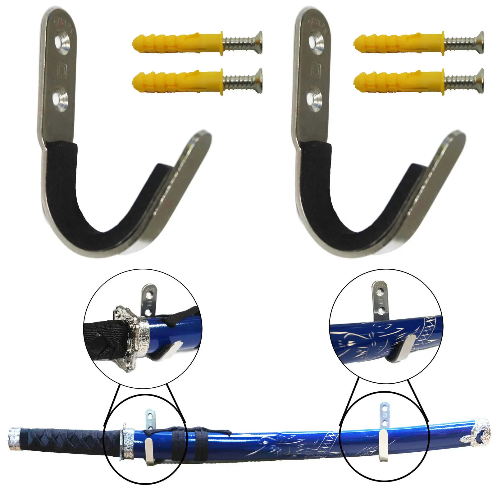 2x меч настенное крепление Дисплей стенд самурайский и мечи-катаны флейта стойка