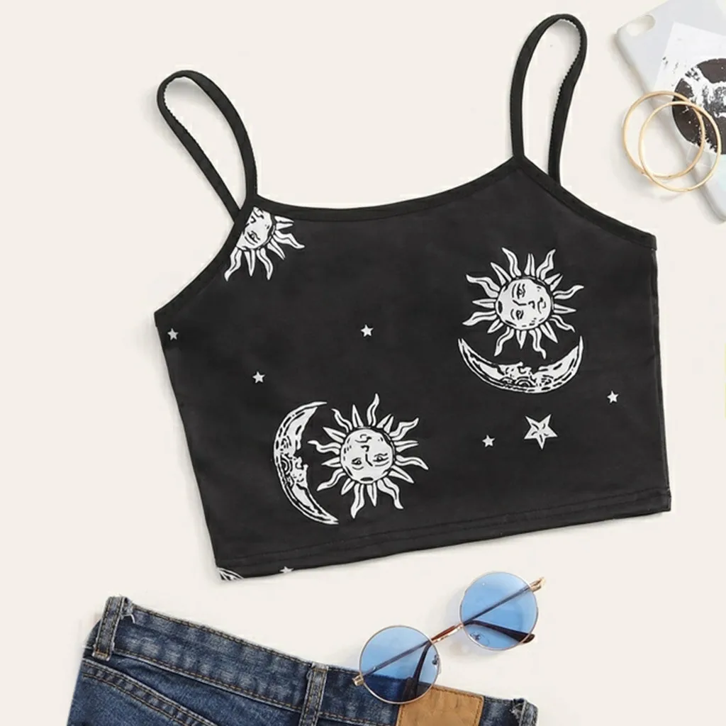 Женский укороченный топ на бретелях спагетти в стиле гранж черный панк с