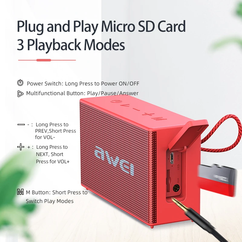 Awei Y665 блютуз колонка Bluetoothколонка беспроводная мини Водонепроницаемый IPX7 HiFi