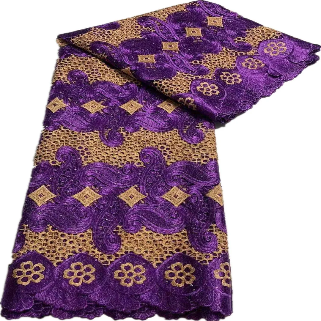 

African Cord Lace Fabric 2021 High Quality Embroidery Elegant Nigerian Guipure Lace Fabric With Stones French Net Lace Material