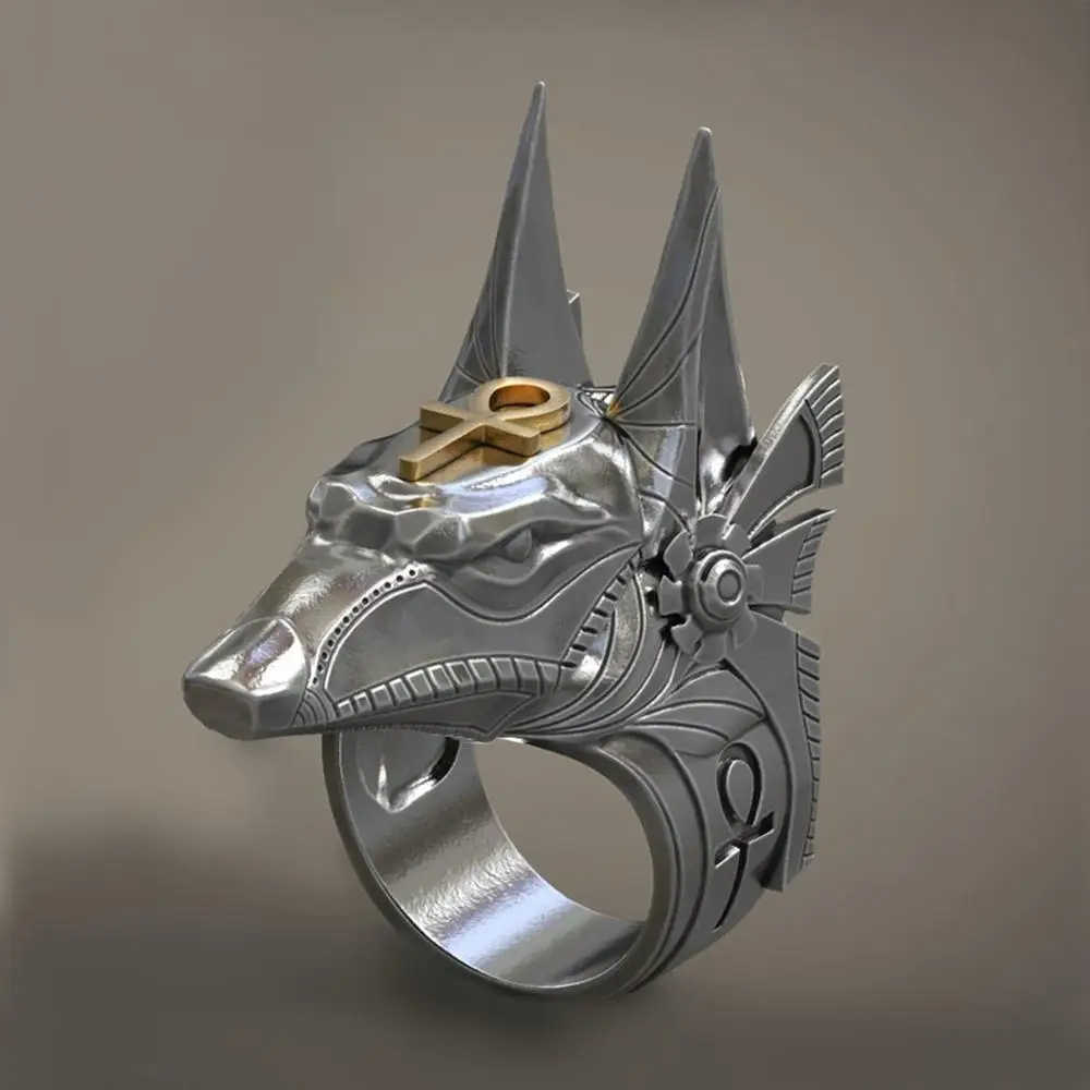 

Punk Fashion Stargate Egyptian Deity Anubis Ankh Cross Talisman Gold and Biker Ring Vintage Jewelry Rings for Men