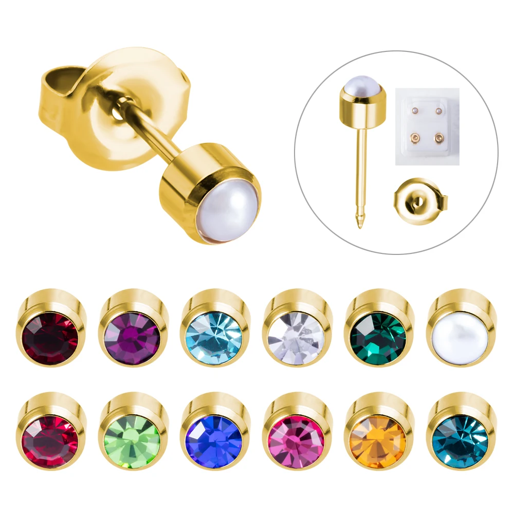 

2pcs Gold/Silver Steel Earring Studs Ear Piercing Gun Birthstone Gem Ear Stud Earrings Color Studs Tragus Cartilage Body Jewelry