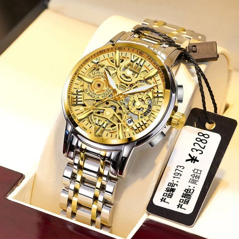 Quartz Watch Skeleton Watches Men Sport Clock Casual Business Wrist Watch Relojes Hombre Built-in Battery Hour 2021A4158