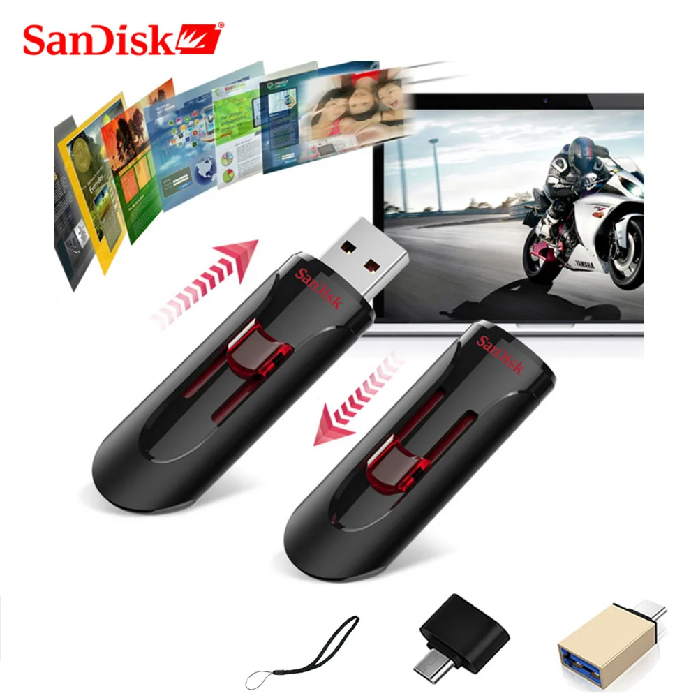 Sandisk Флешка 128 Гб 64 ГБ 32 ГБ 256 ГБ USB флеш-накопитель 32 64 128 16 ГБ флеш-накопитель 3,0 USB флешка диск на ключе память для телефона