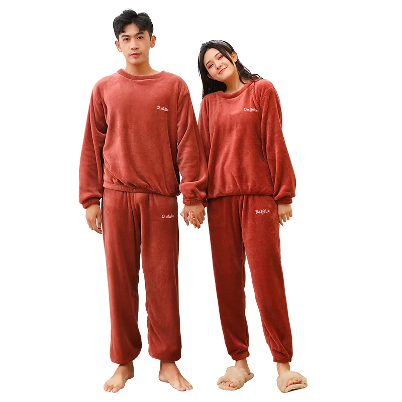Pajamas For Couples Set Thick Warm Coral Fleece Homewear Winter Lounge Men's Clothing Soft Loose Pajamas Women Home Clothes Suit