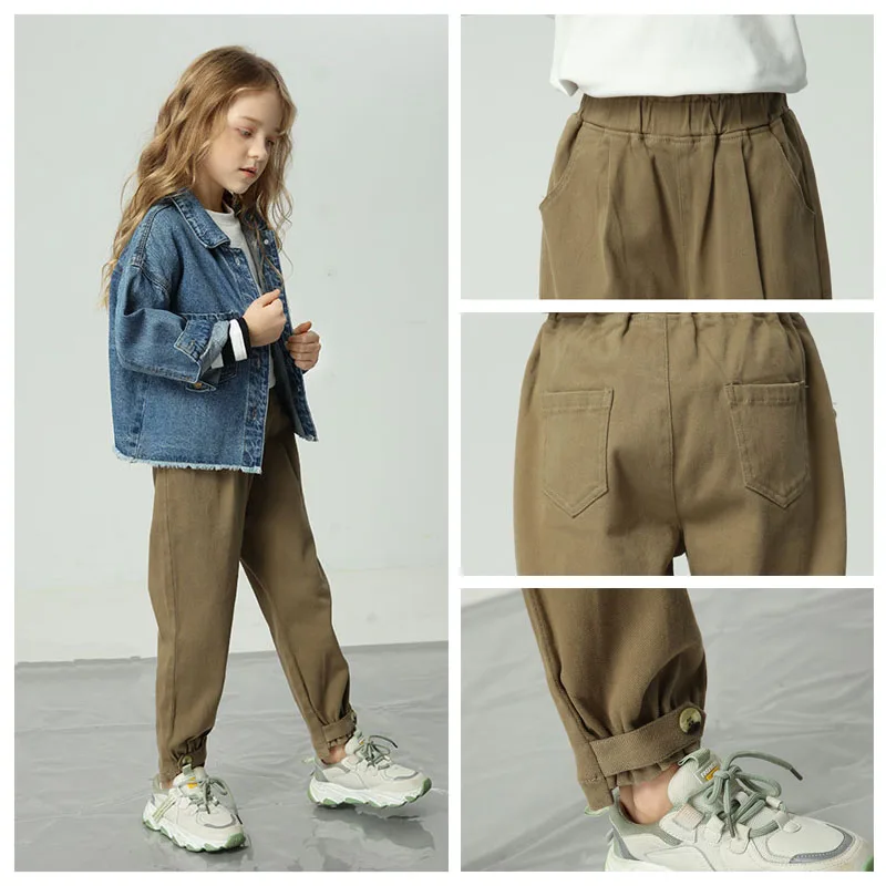 

Kids Pleated Trousers Solid Casual Pants Boys Girls Fashion Streetwear Harem Pants Children Cotton Elastic Waist Loose Pants
