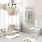 Набор занавесок для душа, водонепроницаемые коврики с орхидеей белого цвета для ванной комнаты, чехол для туалета, напольный коврик, крышка для туалета