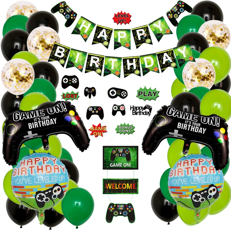 1 Набор игровой на воздушных шарах черный геймпад для мальчиков игра баннер