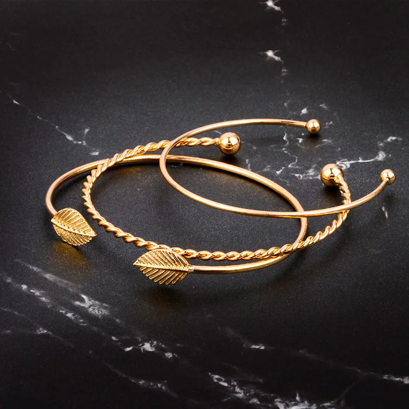 Золотые бусины листья браслеты из трех частей браслет на запястье массивные