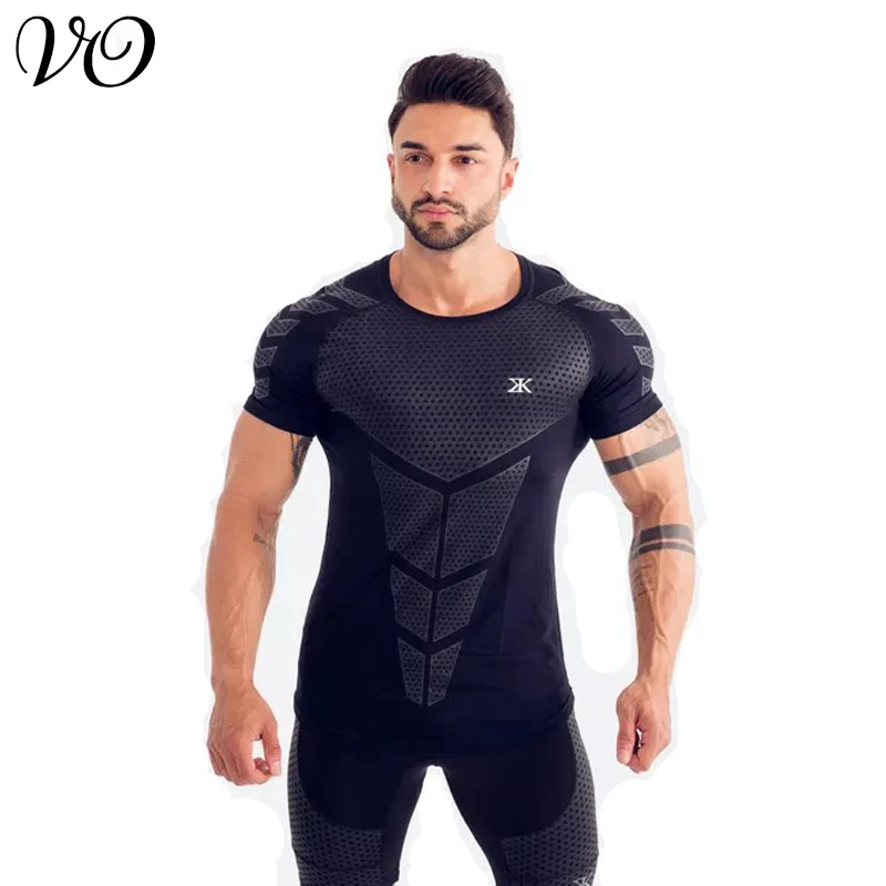 

Одежда для фитнеса, тренировочная Спортивная футболка, колготки для мышц, Мужская высокоэластичная тренировочная одежда, одежда для фитнес...