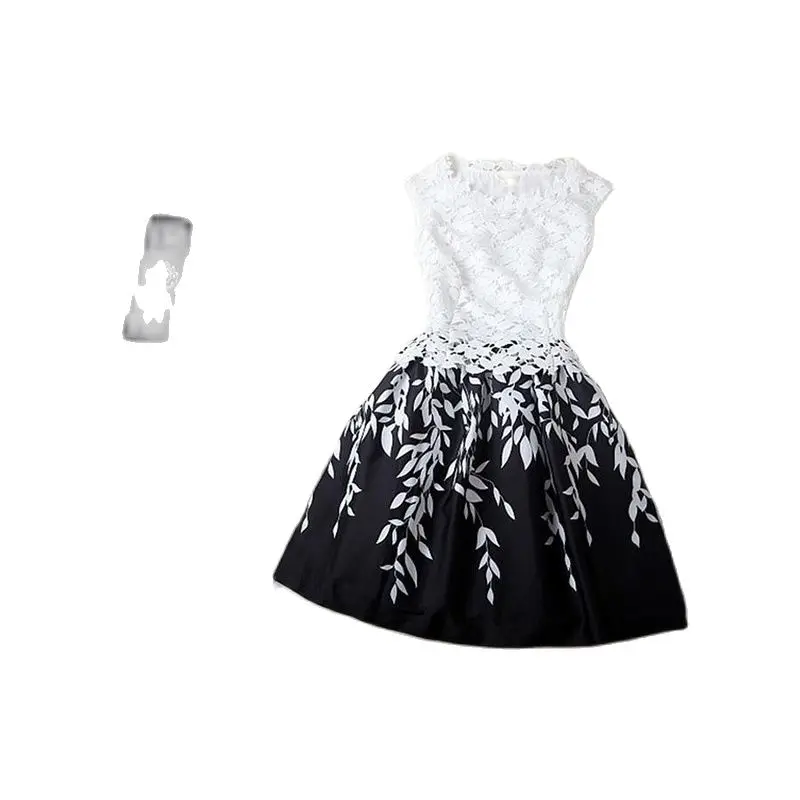 Женское Повседневное платье с принтом листьев весеннее элегантное кружевное