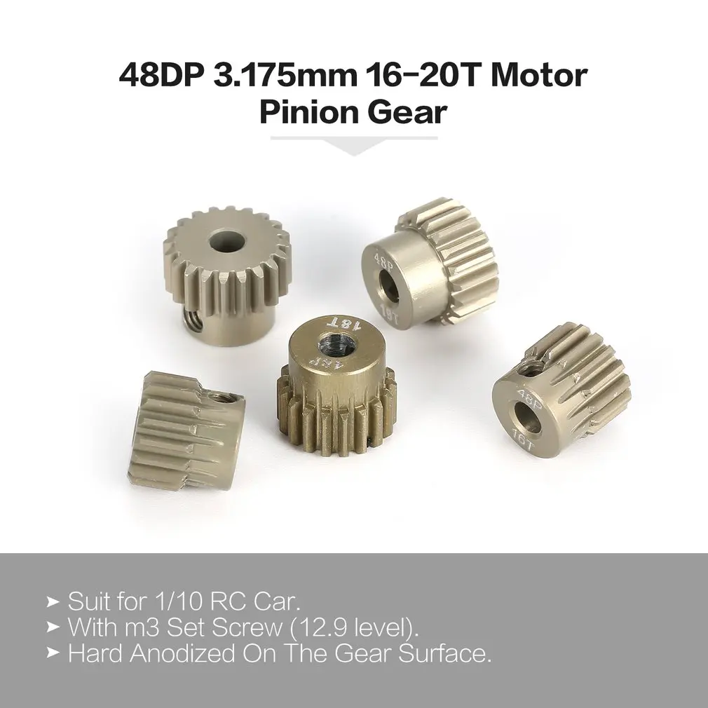 

Hight Quality Aluminum 7075 48DP 3.175mm 16T 17T 18T 19T 20T Pinion Motor Gear for 1/10 RC Car Brushed Brushless Motor