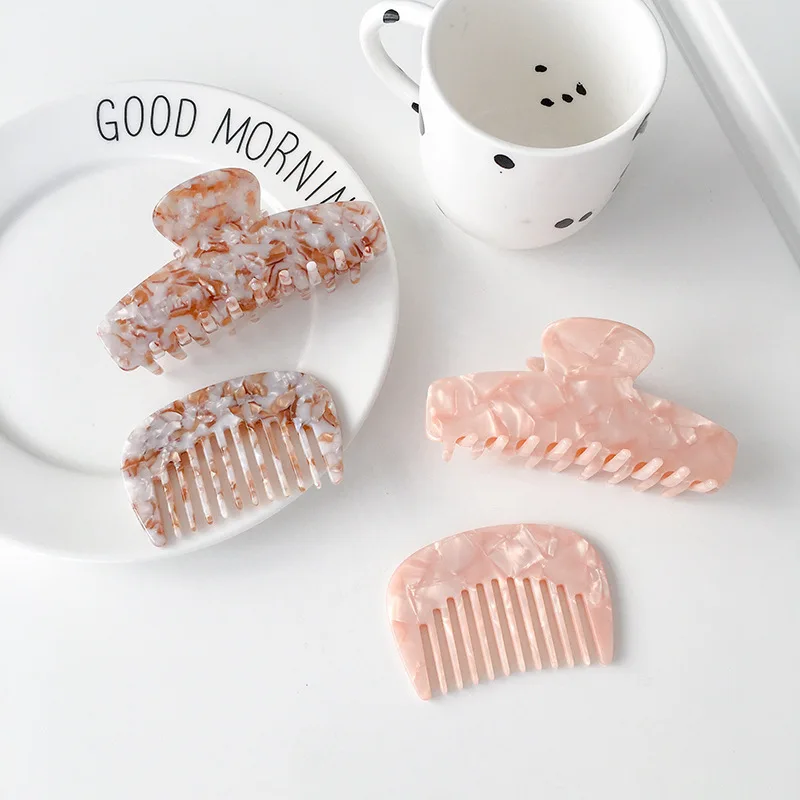 

2021 New Korean Fashion Acetate Acrylic Irregular Colorful Leopard Pattern Hair Comb Grip Clip for Women Hair Accessories