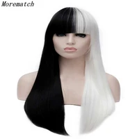 morematch long straight hair monokuma wigs women black white mix synthetic cosplay wigs heat resistant costume wigs wig cap