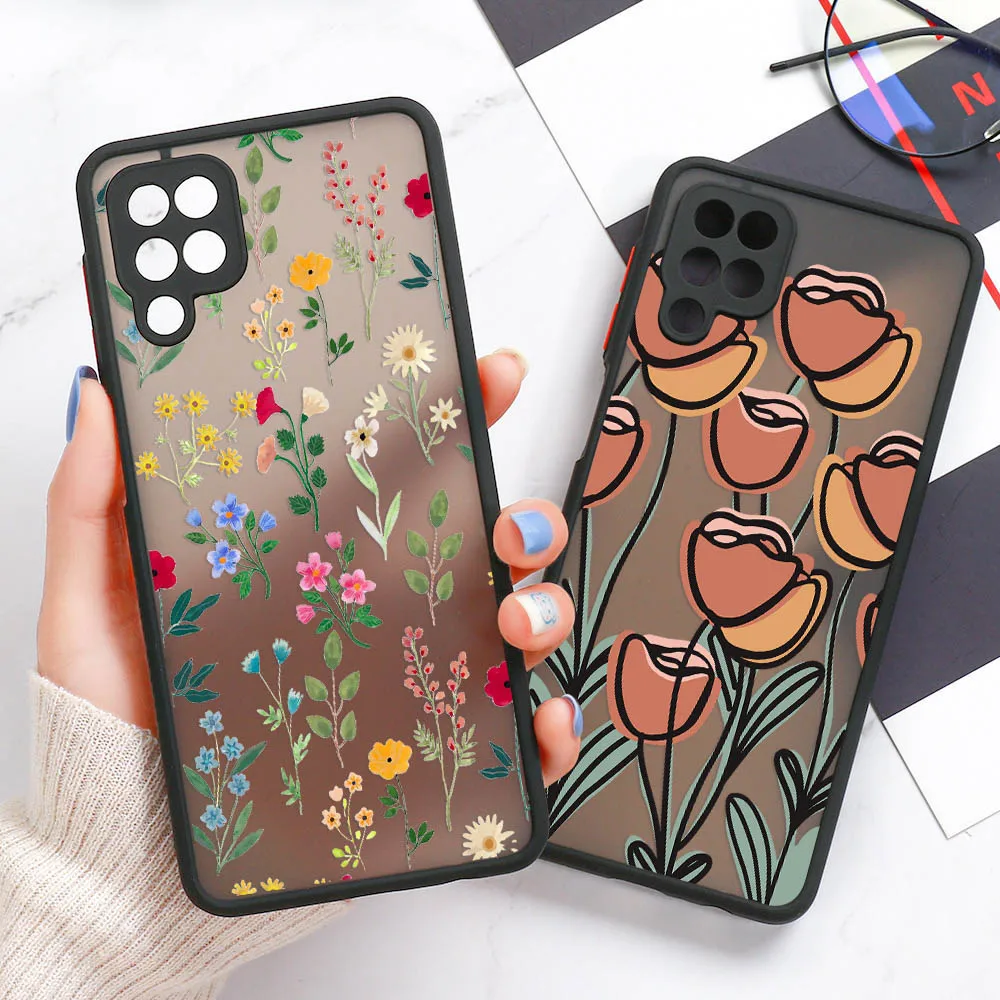

For Samsung A52 Flower Hard Phone Case For Samsung Galaxy A51 A32 A71 A50 A12 A21S A70 Hard Matte PC Painted Cover Cases Fundas