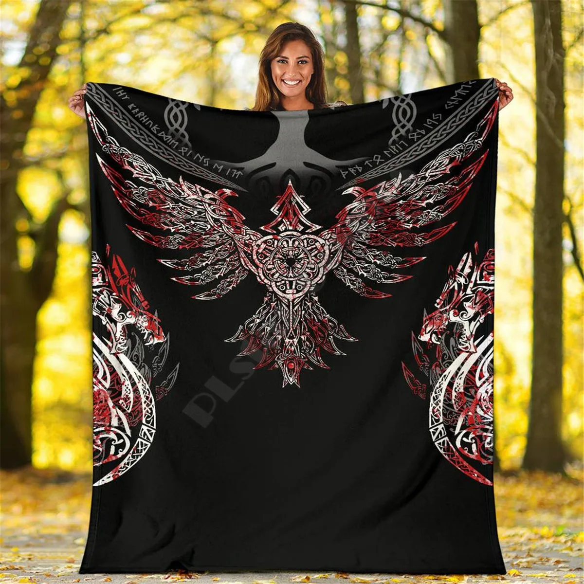 

Viking Tattoo Valknut Mjolnir 3D printed Sherpa Blanket on Bed Home Textiles Dreamlike HOME ACCESSORIES Drop shipping 02