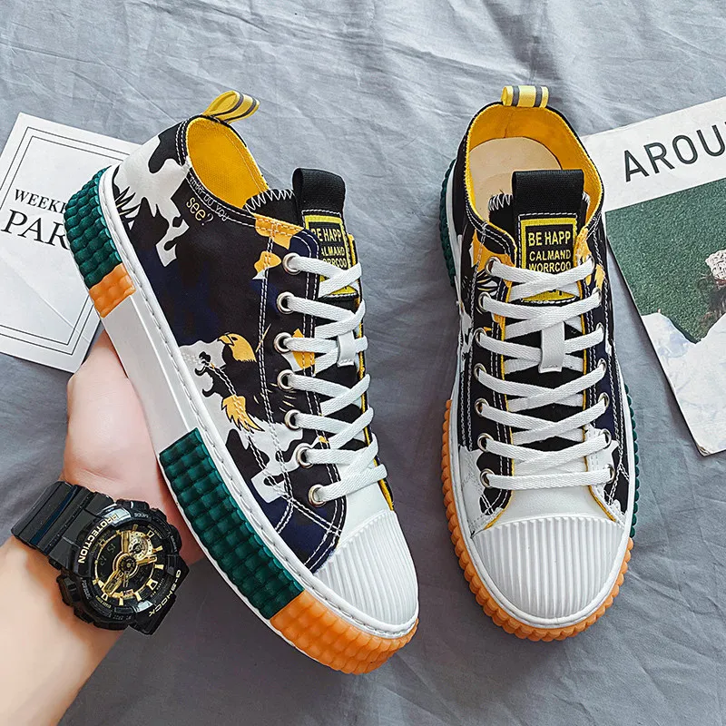 Кроссовки мужские камуфляжные холщовые дышащие массивные для скейтборда