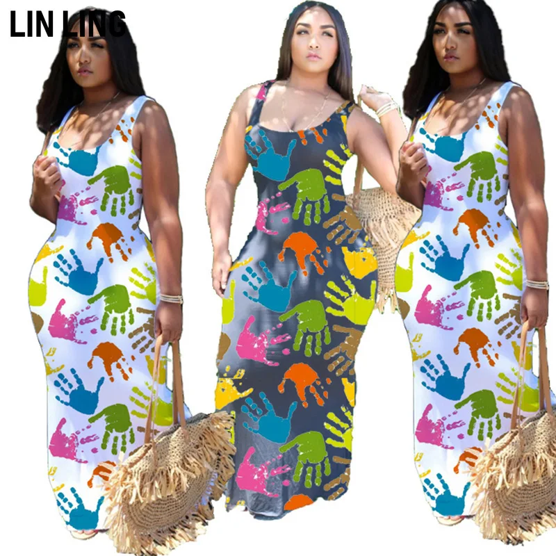 

LINLING Tie Dye Dresses for Women Casual Summer Spaghetti Strap Maxi Sundress Dresses Sexy Bodycon Boho Dresses