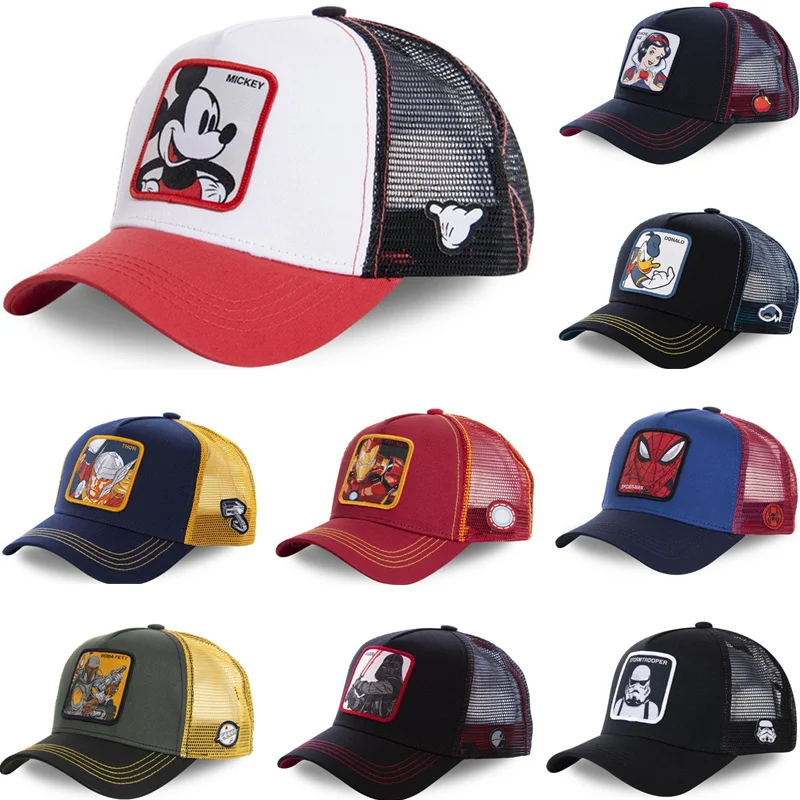 

New Brand Anime Cartoon Mickey MARVEL Snapback Cotton Baseball Cap Men Women Hip Hop Dad Mesh Hat Trucker Hat Dropshipping