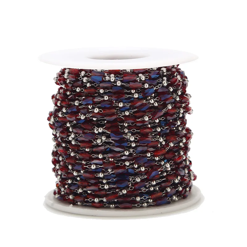 Новые цепи из нержавеющей стали с круглыми стеклянными бусинами цепь для