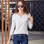 Футболка женская летняя, однотонная, с длинным рукавом и V-образным вырезом, AE0045