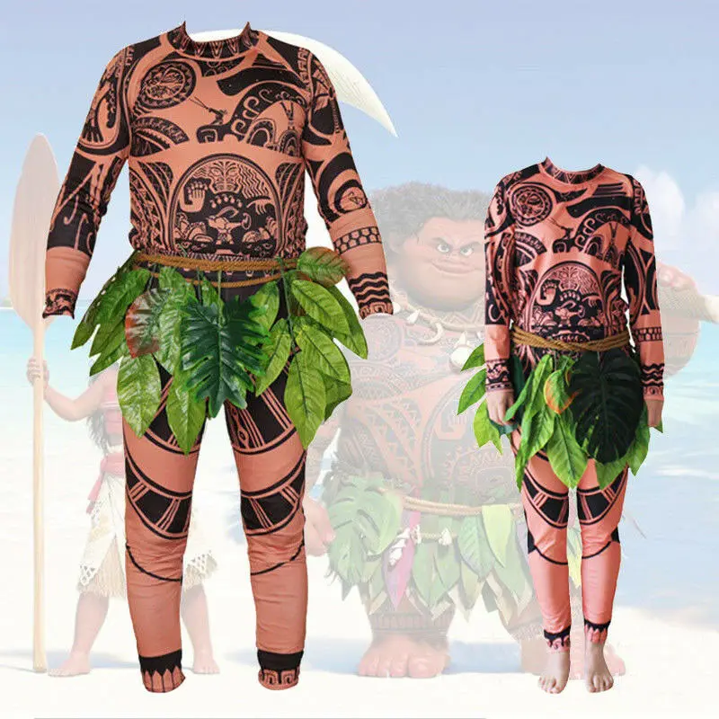 Moana Maui Tattoo T Shirt/Pants Halloween adulto uomo donna costumi Cosplay con foglie Decor Blattern Halloween Cosplay per adulti