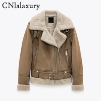 2021 new winter streetwear women suede jacket winter coat thick warm faux lamb leather jackets female loose motorcycle outwear